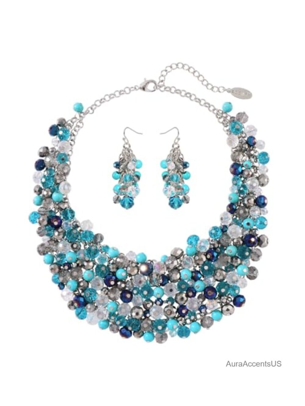 Crystal Chunky Collar Statement Necklace Earring Set Beaded Bib Jewelry Gift